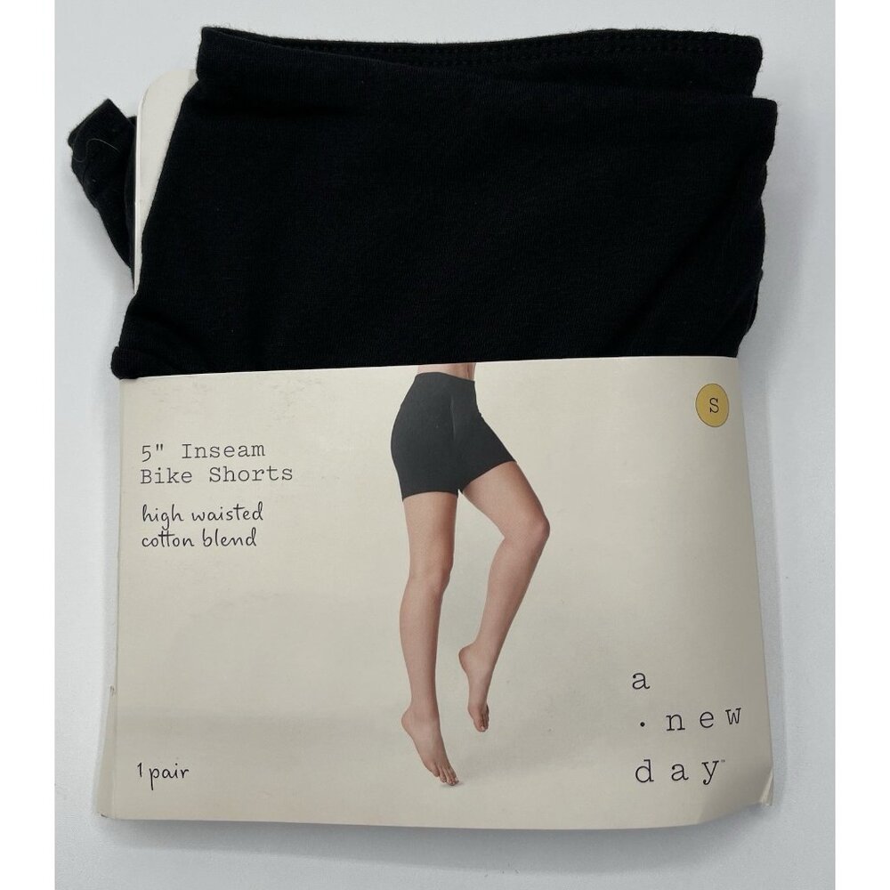 A New Day Black High Waist Bike Shorts Women Size S Cotton Spandex Athleisure‎
